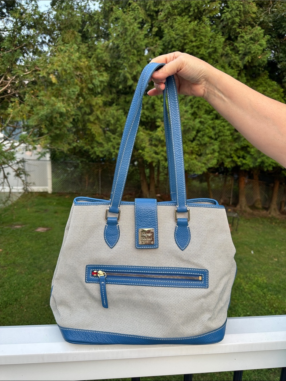 Dooney & Bourke Canvas Blue Leather Trims/Straps Large Bag